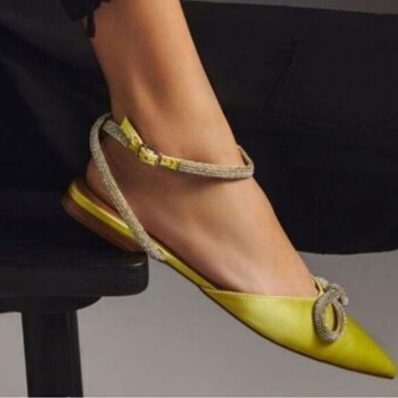 Bibi Lou For Anthropologie Sparkle Bow And Ankle Wrap Strap Flats Size 8 NWOT - Picture 1 of 5